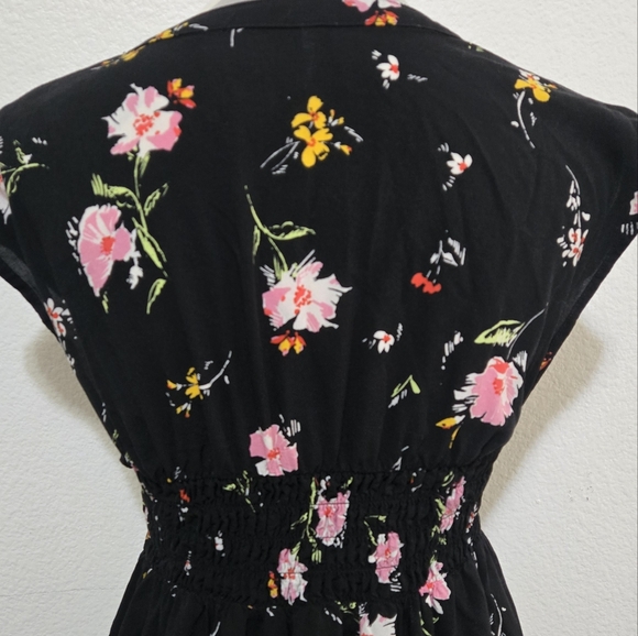 FREE PEOPLE Greatest Day Floral Dress Black Pink Yellow Smocked Waist Medium - Picture 8 of 16